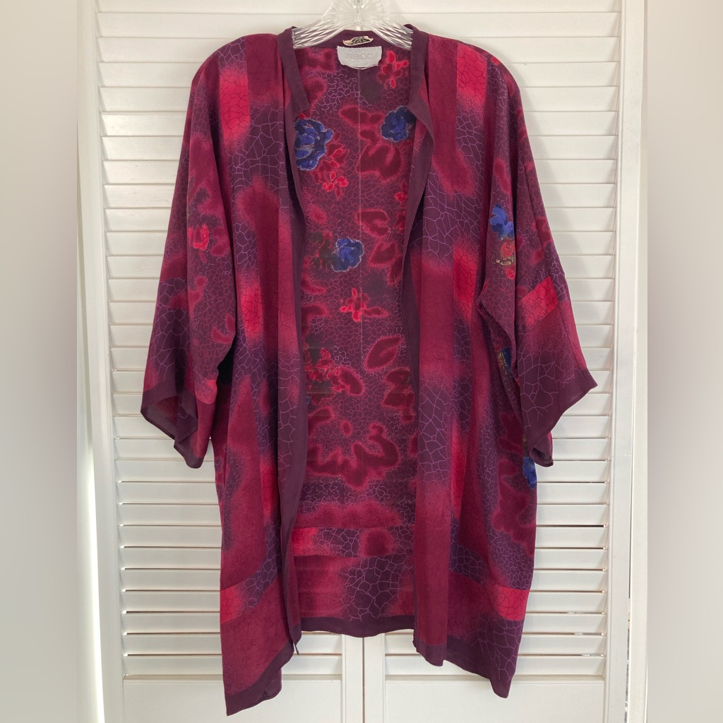 Vintage 80’s Rbcc Beverly Hills Basille Silk Floral Kimono Jacket